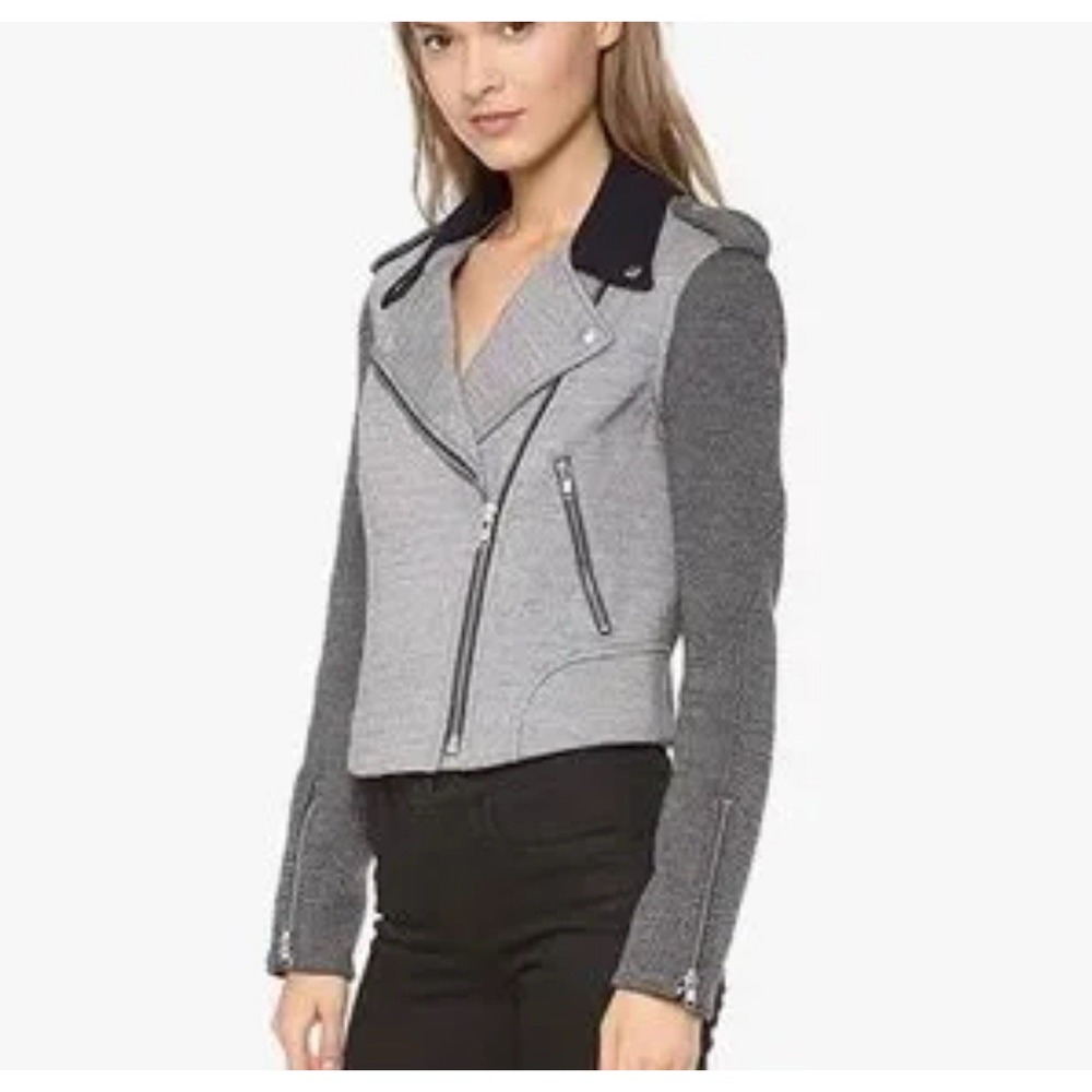 Theory Adashi K Wool Blend Y2K Cropped Mixed Print Moto Jacket Blazer Medium